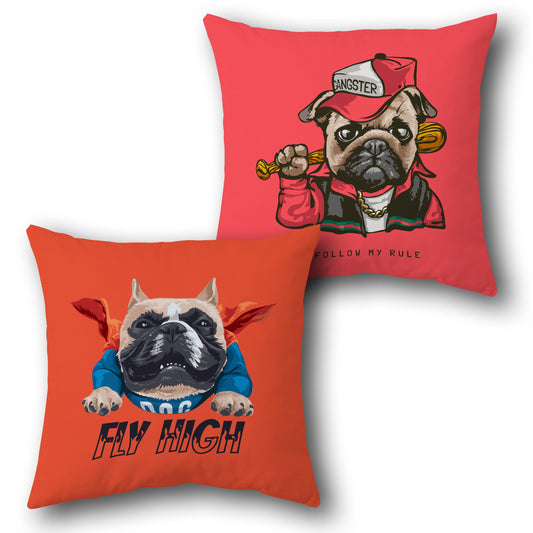 "Double Trouble" Bulldog  Duo – Gangster & Superdog Edition  Design Cushion Single (Front & Back)