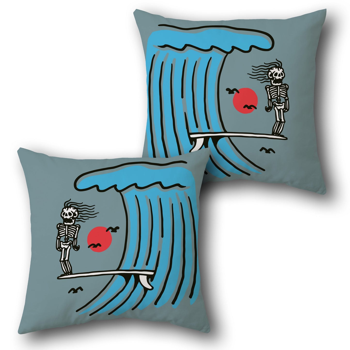 Skeleton Surfer Wave Ride    Design Cushion Single (Front & Back)