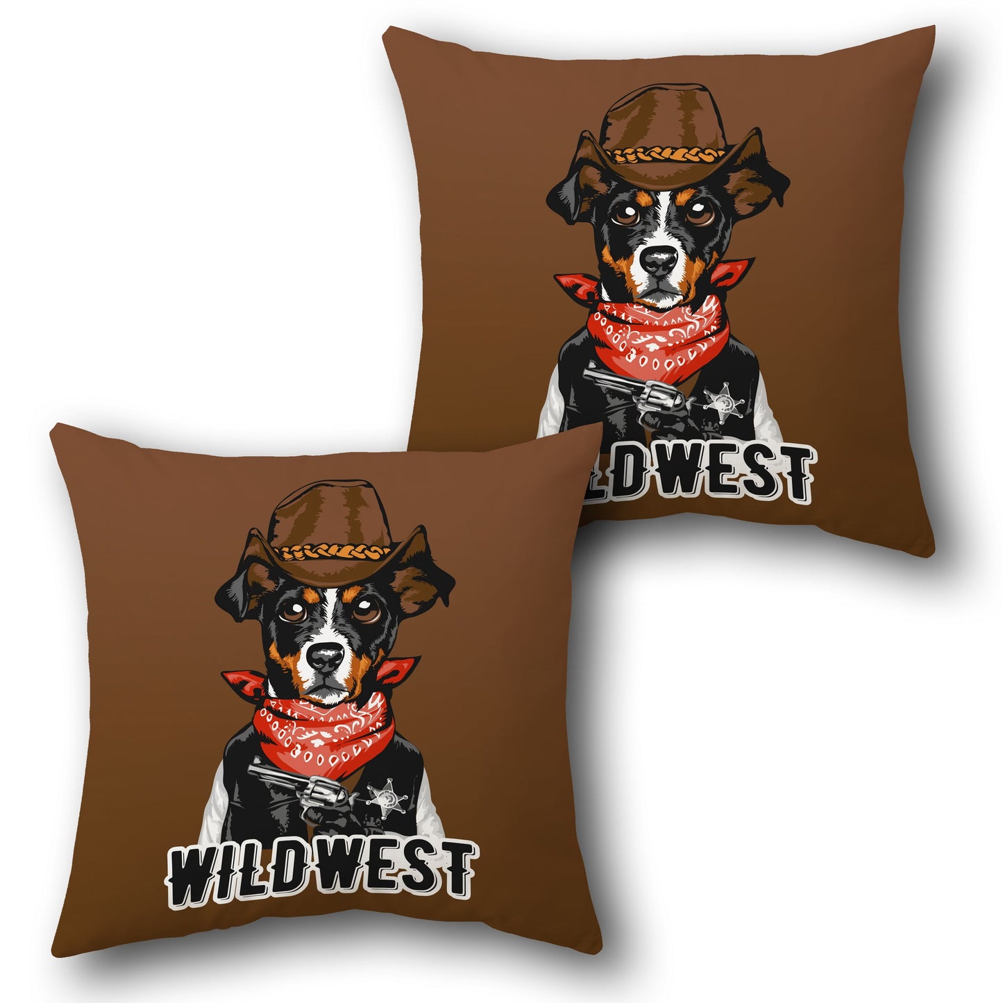Wild West Cowboy Dog    Design Cushion Single (Front & Back)
