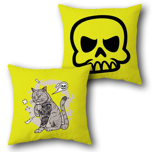 Tattoo Cat & Skull Attitude     Design Cushion Single (Front & Back)