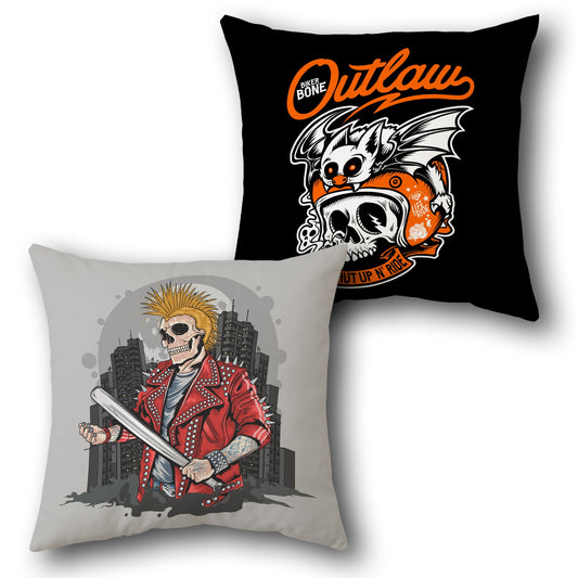 Outlaw Punk & Biker Bat Skull    Design Cushion Single (Front & Back)