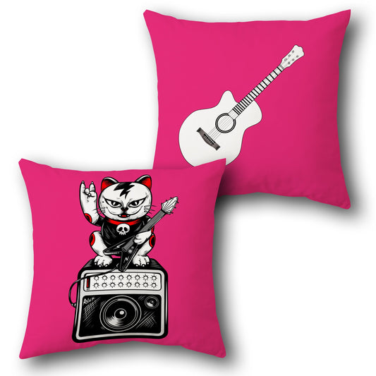 Rockstar Cat & Guitar  Cover   Design Cushion Single (Front & Back)