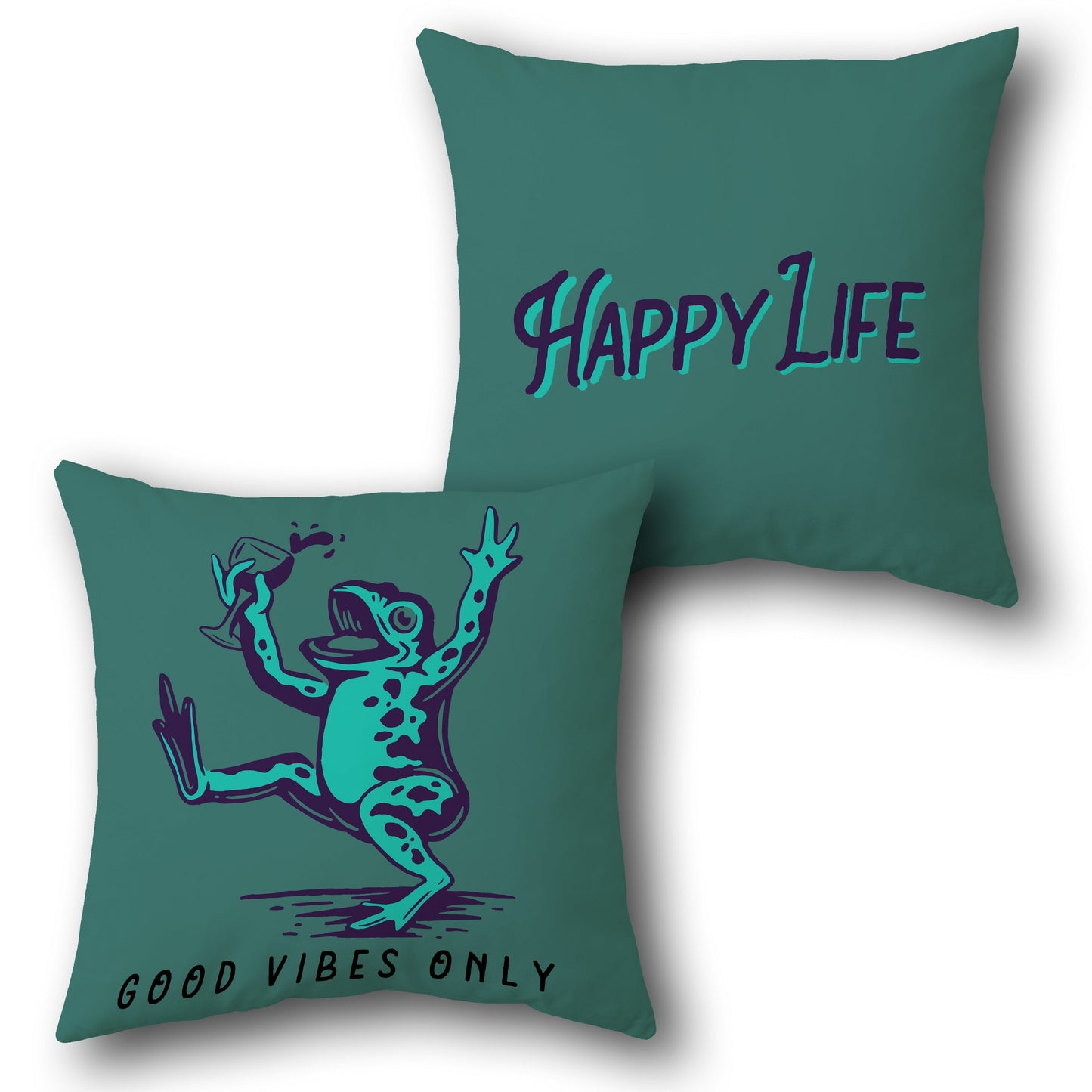 Happy Life & Good Vibes Frog  Cover   Design Cushion Single (Front & Back)