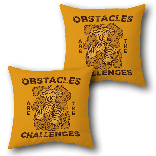 “Obstacles Are the Challenges” Tiger-Inspired Motivational   Design Cushion Single (Front & Back)