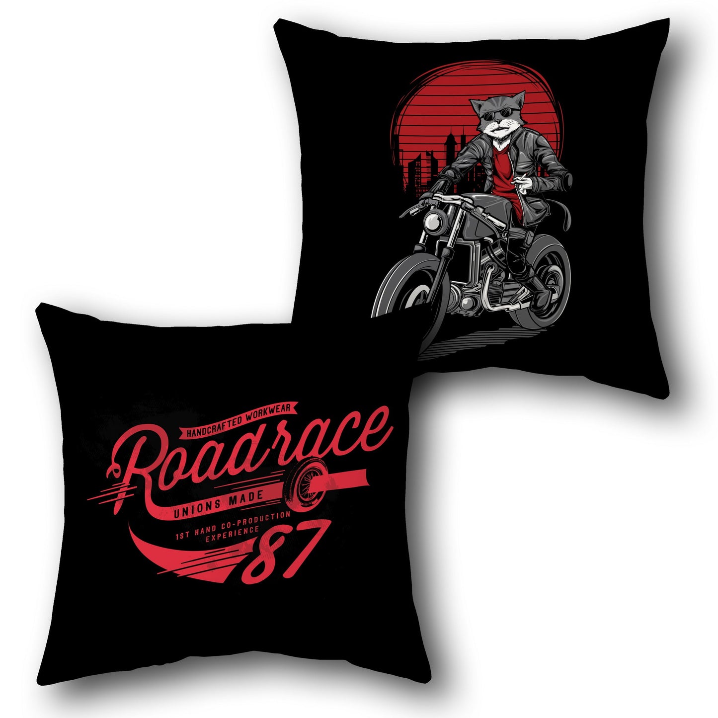 Rebel Rider Cat    Design Cushion Single (Front & Back)