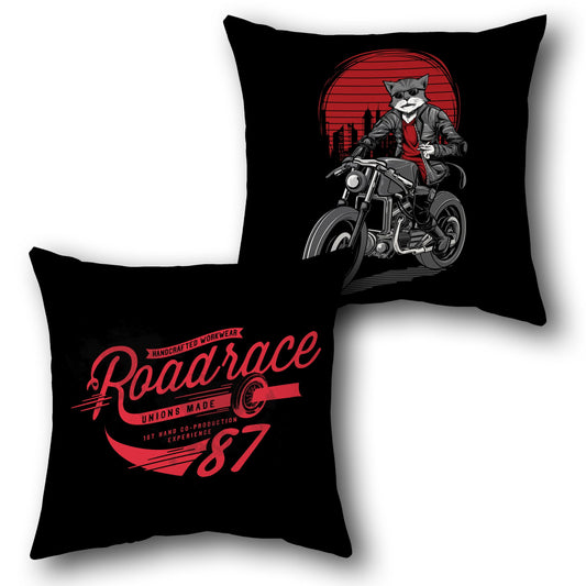 Rebel Rider Cat    Design Cushion Single (Front & Back)