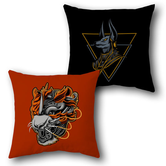 Cyber Feline & Anubis Warrior    Design Cushion Single (Front & Back)
