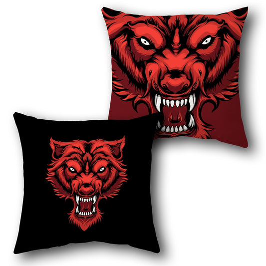 Savage Red Wolf   – Fierce Instinct  Design Cushion Single (Front & Back)