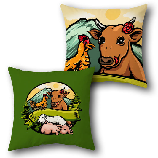 Farm Friends   – Whimsical Barnyard Companions  Design Cushion Single (Front & Back)