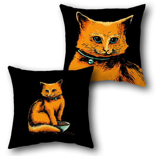 Whiskers & Bell   – Bold Orange Cat Art  Design Cushion Single (Front & Back)
