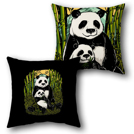 Bamboo Snuggles   – Panda & Cub Nature Art  Design Cushion Single (Front & Back)