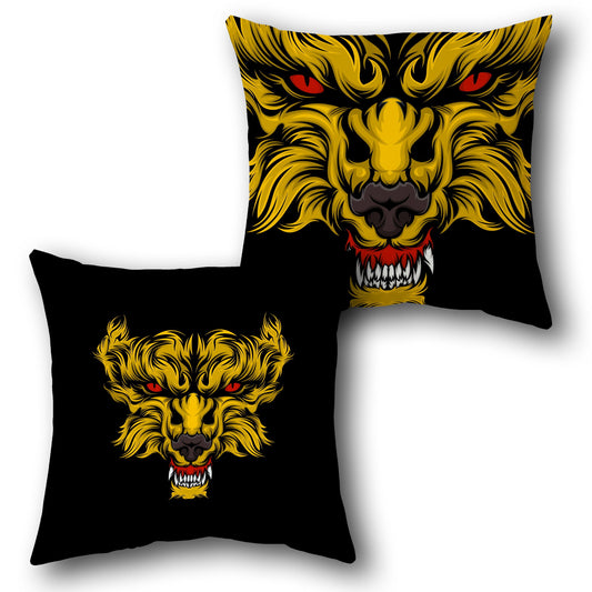 Inferno Beast   – Fierce Golden Wolf   Design Cushion Single (Front & Back)