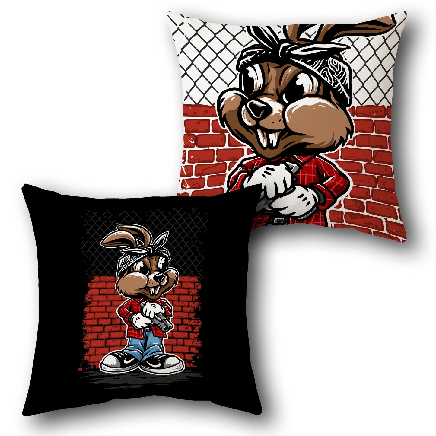 Streetwise Bunny   – Urban Gangsta Rabbit   Design Cushion Single (Front & Back)