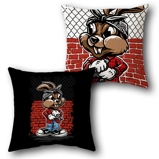 Streetwise Bunny   – Urban Gangsta Rabbit   Design Cushion Single (Front & Back)