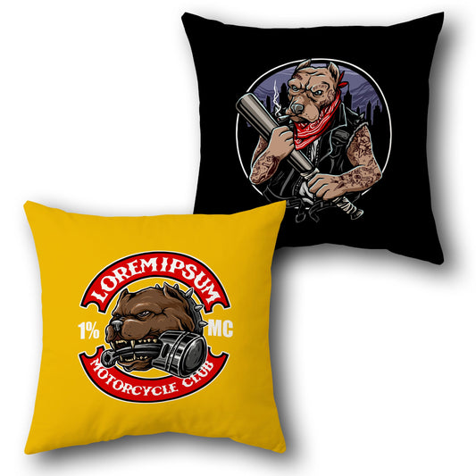 Outlaw Biker Dog   – Motorcycle Club Canine Decor  Design Cushion Single (Front & Back)