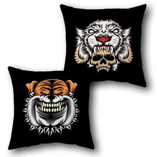 Fierce Beast & Skull   – Wild Animal Head Illustrations  Design Cushion Single (Front & Back)