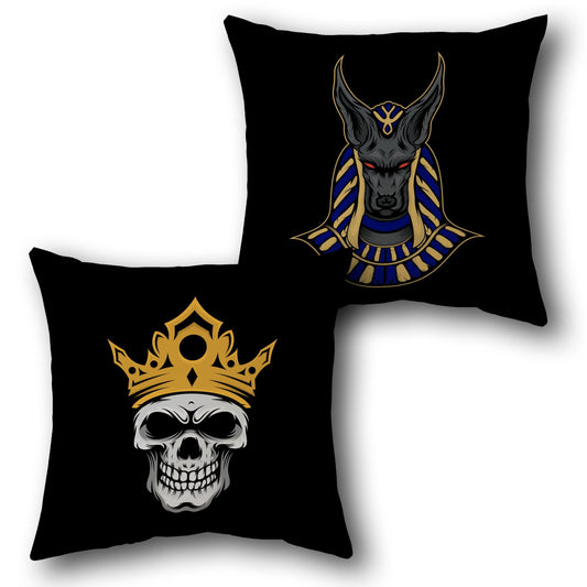 Pharaoh & King Skull   – Ancient Power Duo Decor  Design Cushion Single (Front & Back)