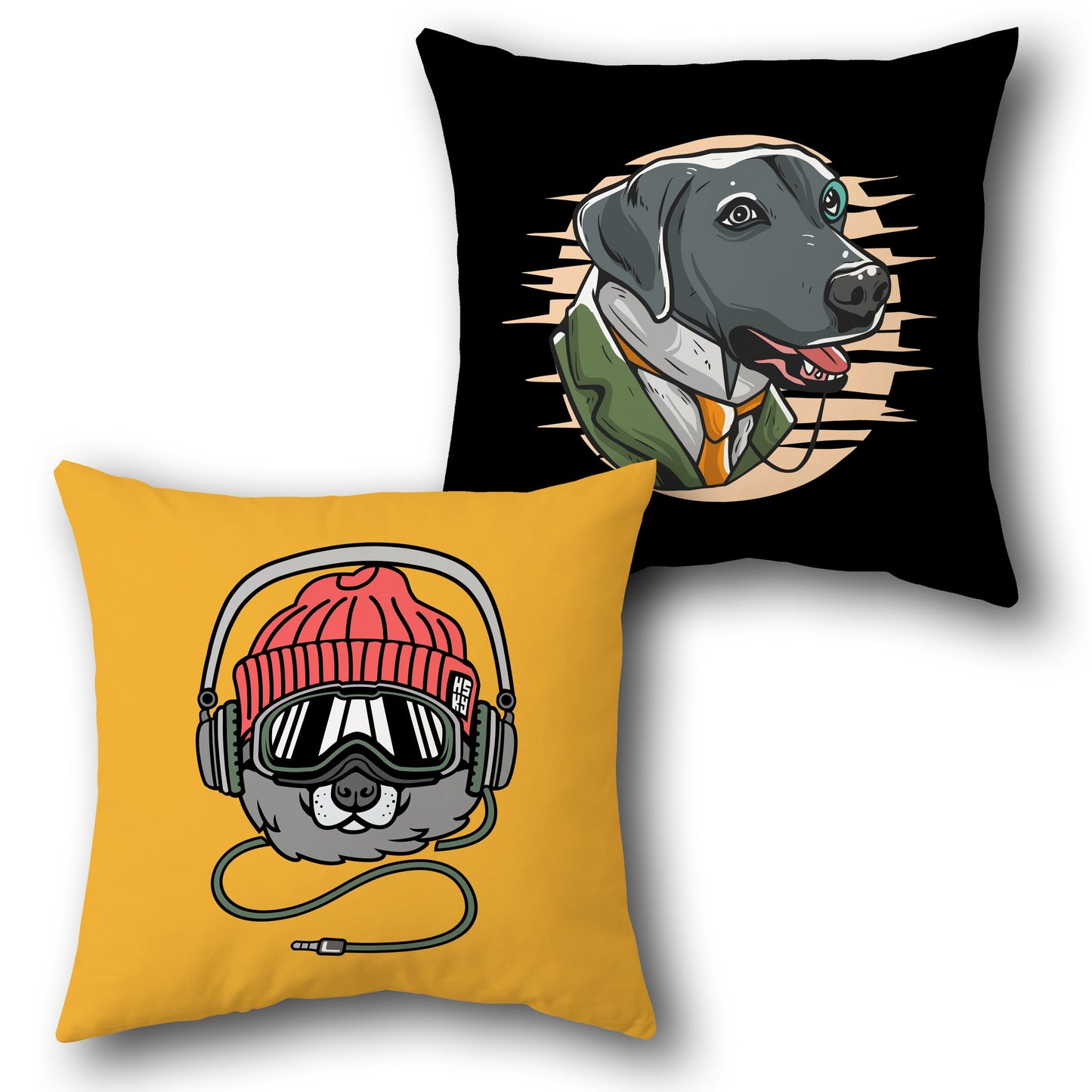 Urban Pets   – The Hipster Cat & Gentleman Dog  Design Cushion Single (Front & Back)