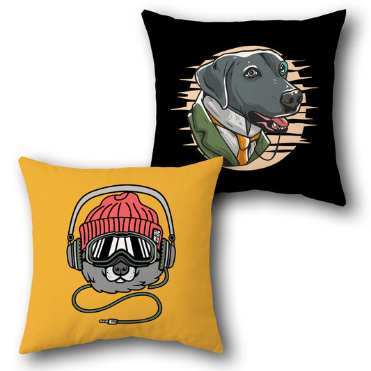 Urban Pets   – The Hipster Cat & Gentleman Dog  Design Cushion Single (Front & Back)