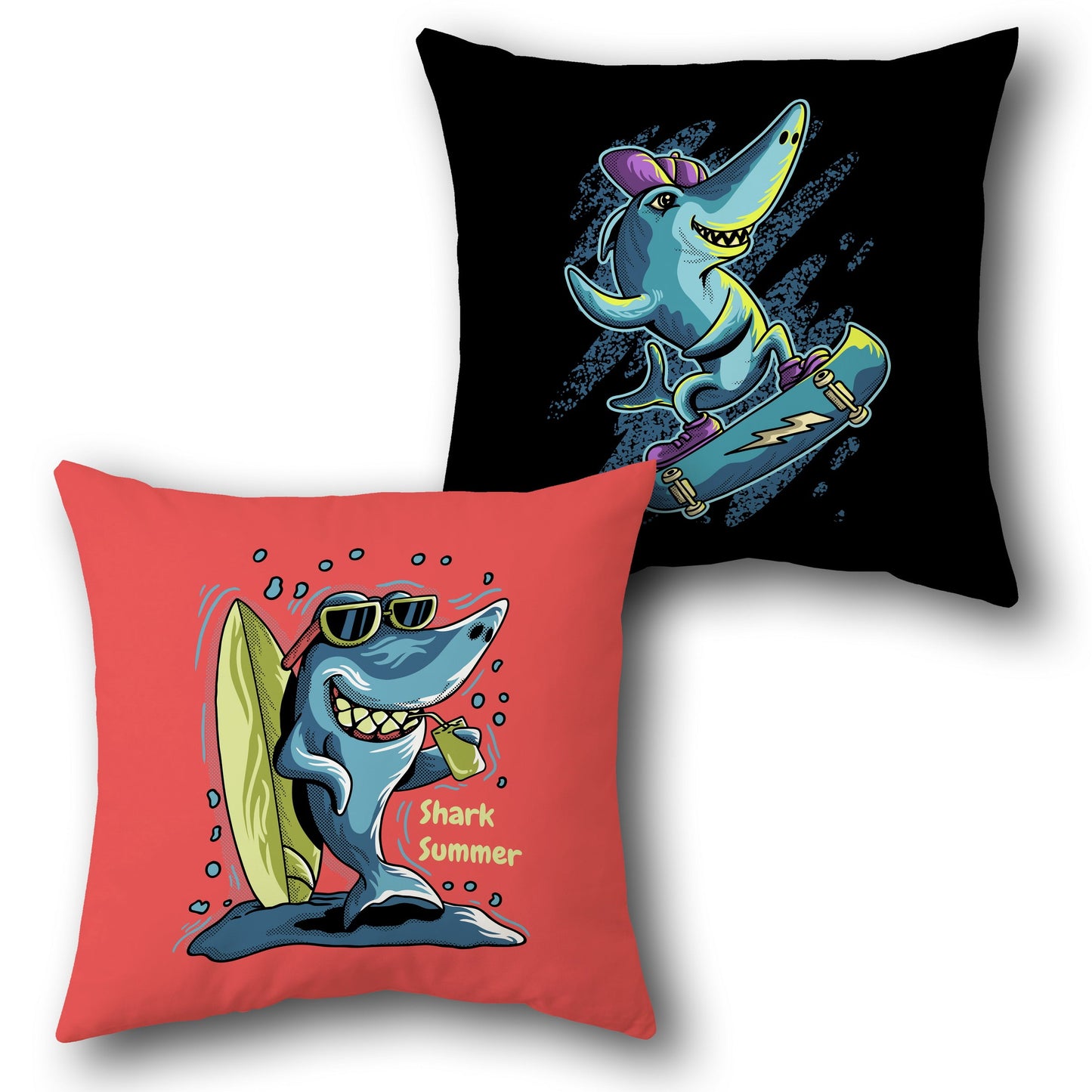 Shark Vibes   – Surf, Skate & Chill  Design Cushion Single (Front & Back)