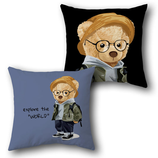 Urban Explorer Teddy   – “Wander Bear Vibes”  Design Cushion Single (Front & Back)