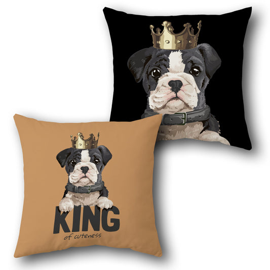 “King of Cuteness” Crowned Puppy    Design Cushion Single (Front & Back)
