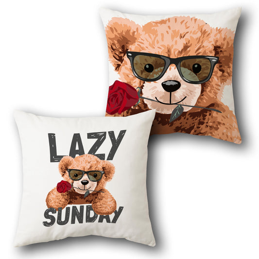 “Lazy Sunday” Romantic Bear    Design Cushion Single (Front & Back)