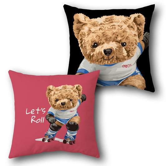 “Let’s Roll” 1980s Roller Skating Bear    Design Cushion Single (Front & Back)
