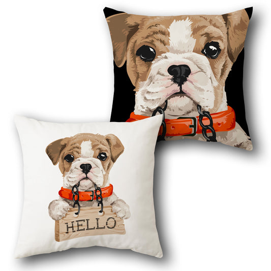 “Hello Bulldog” Puppy Greeting    Design Cushion Single (Front & Back)