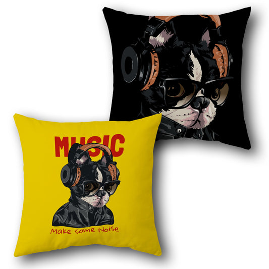 “Music Vibes” DJ Dog    Design Cushion Single (Front & Back)