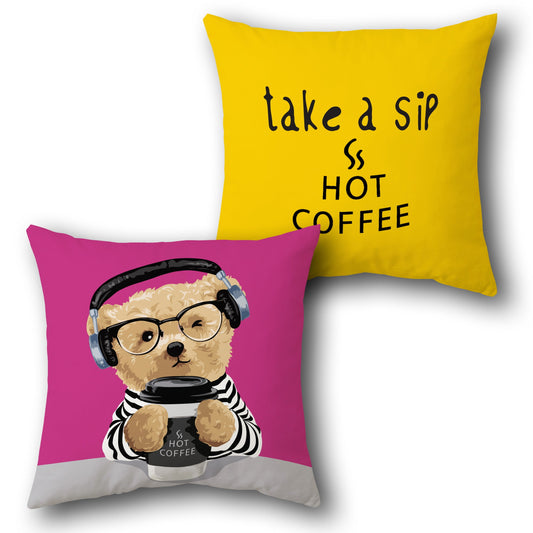 Coffee Pup & Take a Sip     Design Cushion Single (Front & Back)