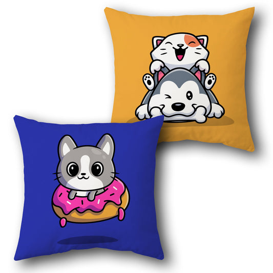 Playful Pets & Donut Kitty     Design Cushion Single (Front & Back)