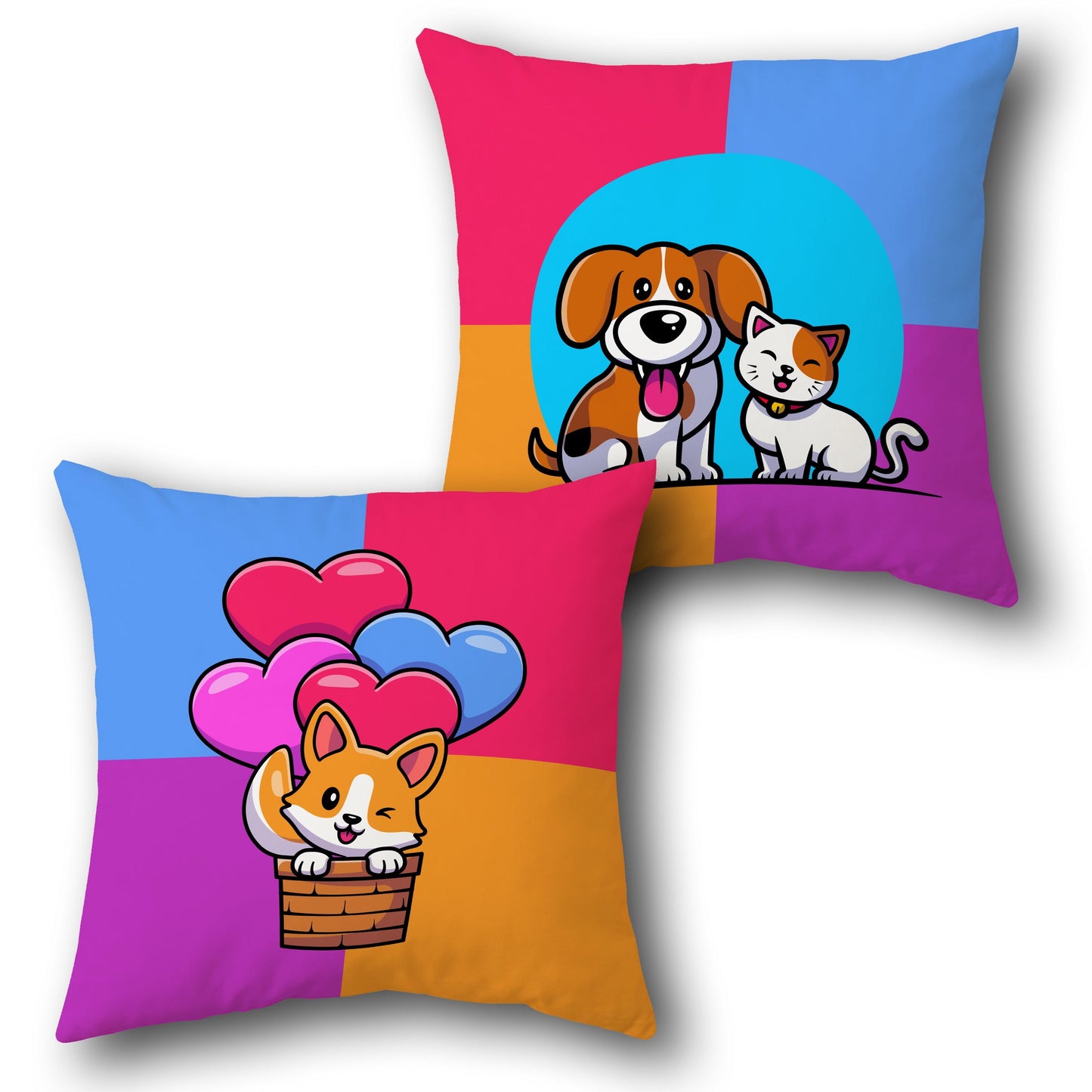 Color Block Cuddly Companions    Design Cushion Single (Front & Back)