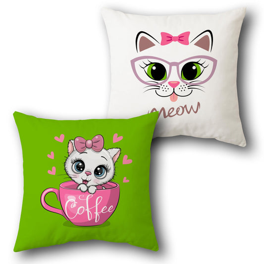 Cute Cat & Coffee    Design Cushion Single (Front & Back)
