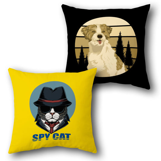 Spy Cat & Forest Dog     Design Cushion Single (Front & Back)