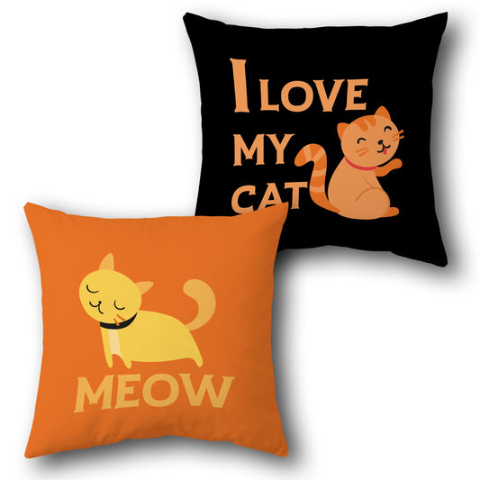 Cute Cat    – "I Love My Cat" & "Meow"  Design Cushion Single (Front & Back)