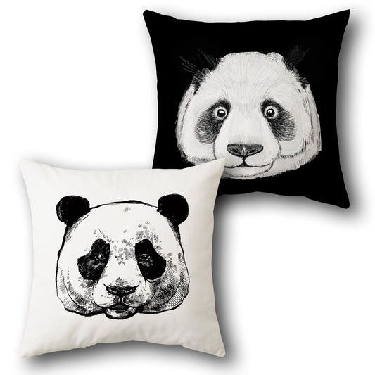 Monochrome Panda    – Artistic Wildlife Faces  Design Cushion Single (Front & Back)