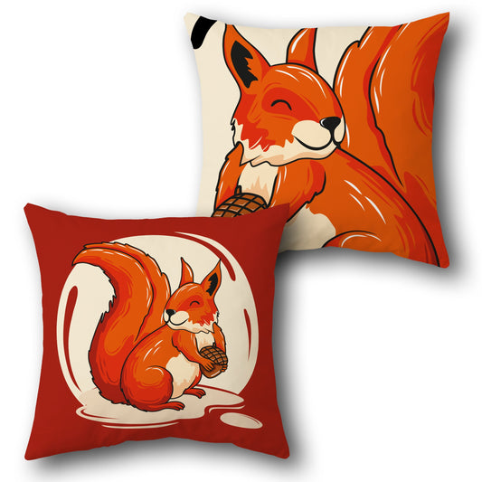 Playful Red Squirrel   – Vibrant Autumn Woodland   Design Cushion Single (Front & Back)