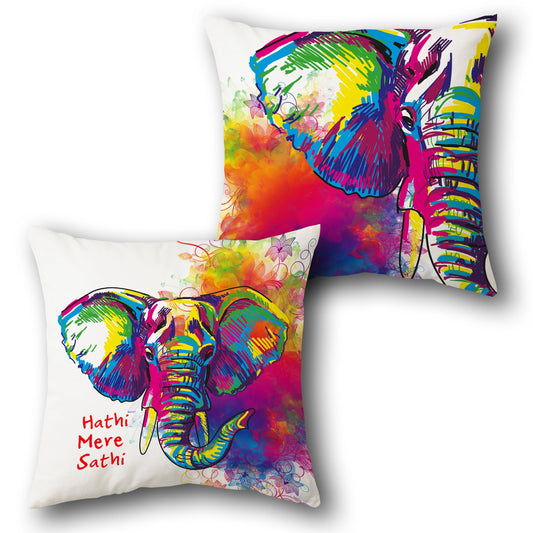Color Splash Elephant    – "Hathi Mere Sathi"  Design Cushion Single (Front & Back)