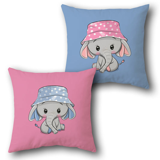 Cute Baby Elephant    – Polka Hat Edition  Design Cushion Single (Front & Back)