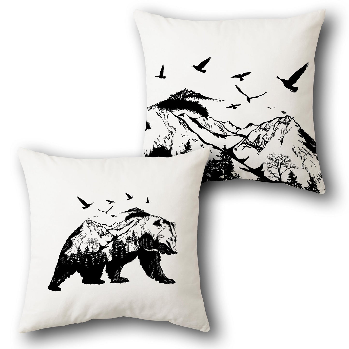 Wilderness Bear & Mountain Landscape    Design Cushion Single (Front & Back)