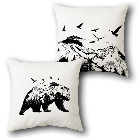 Wilderness Bear & Mountain Landscape    Design Cushion Single (Front & Back)