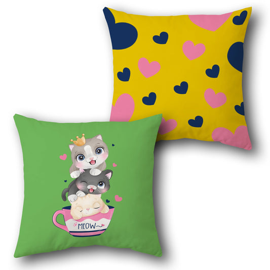 Stacked Kittens in Teacup     Design Cushion Single (Front & Back)