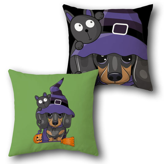 Witchy Dachshund    Design Cushion Single (Front & Back)