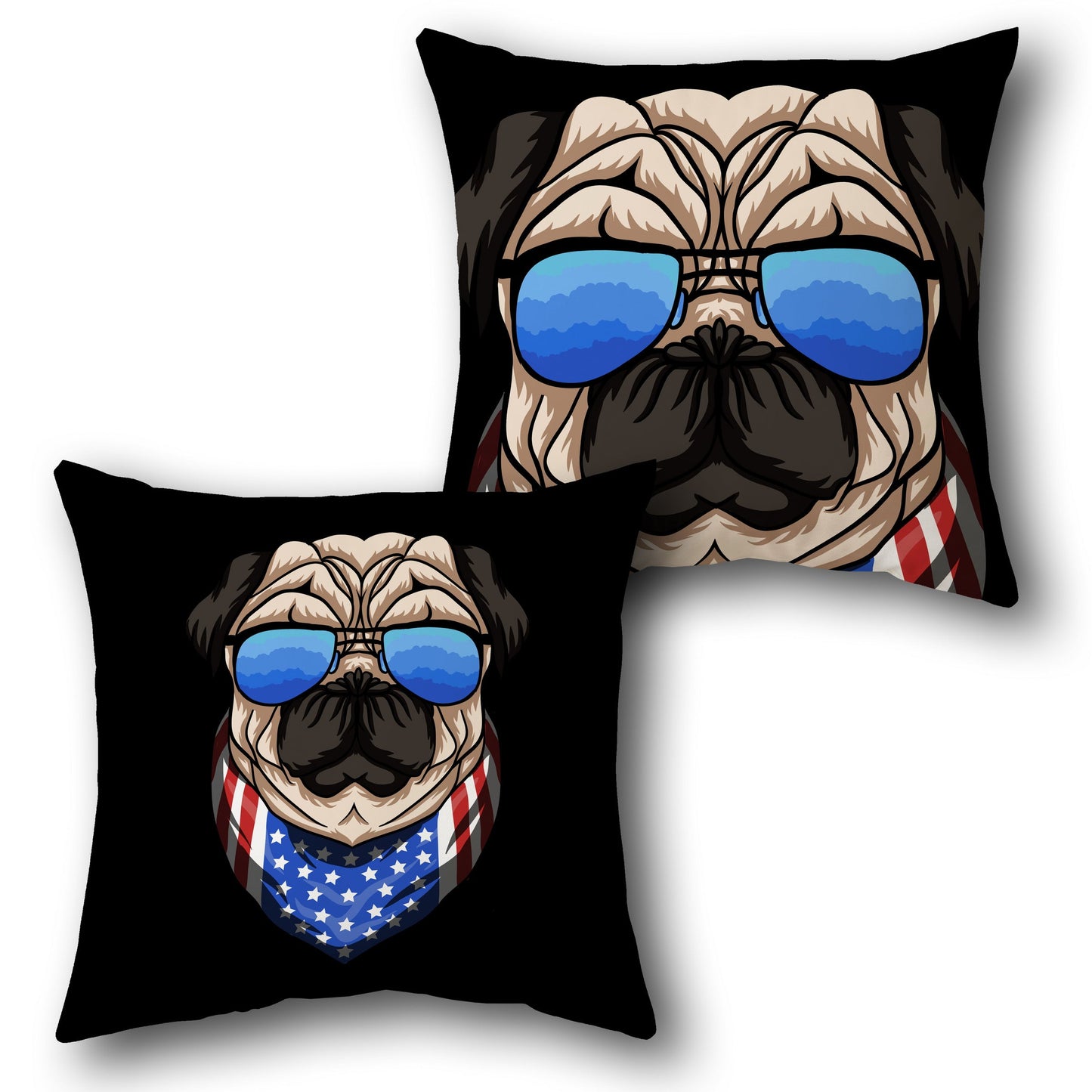 Patriotic Pug Cool Vibes    Design Cushion Single (Front & Back)