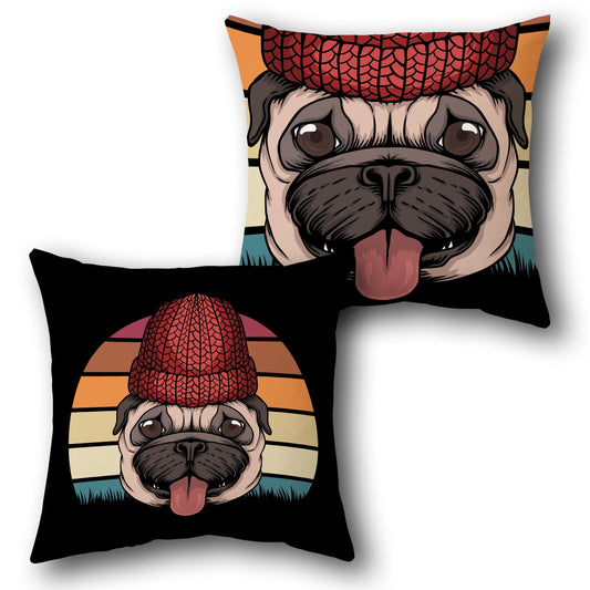 Cozy Beanie Pug    Design Cushion Single (Front & Back)