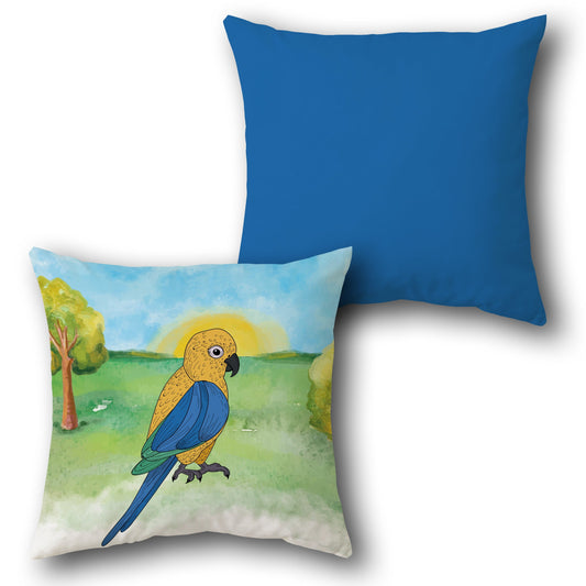 Golden-Blue Parrot     Design Cushion Single (Front & Back)