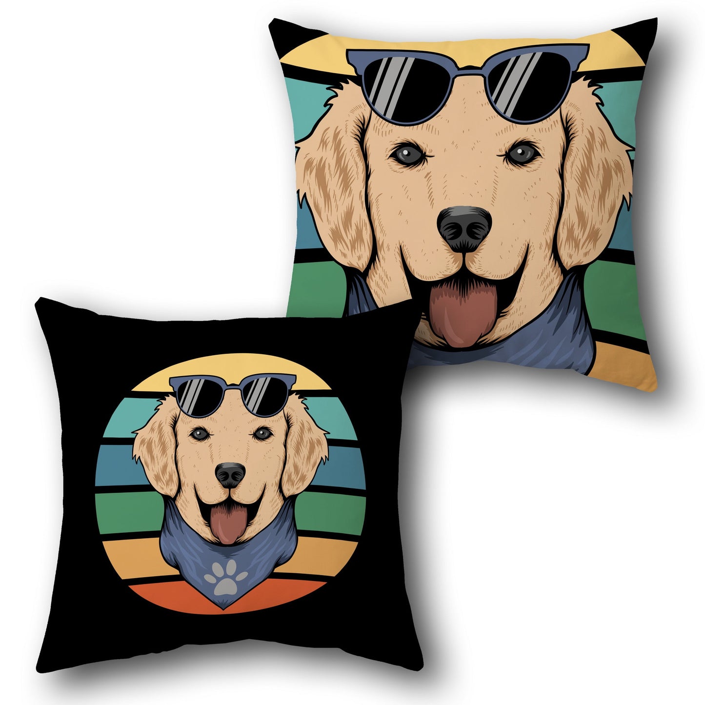 Cool Golden Retriever Retro     Design Cushion Single (Front & Back)