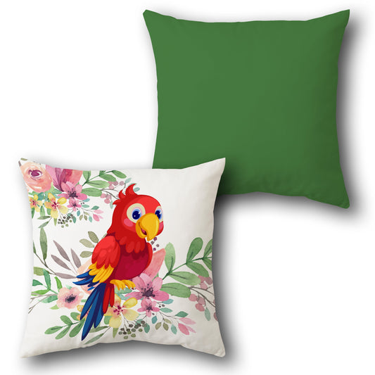 Floral Cartoon Parrot     Design Cushion Single (Front & Back)