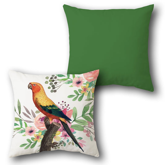 Sun Conure Parrot & Floral     Design Cushion Single (Front & Back)
